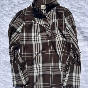 Tuckernuck Brown & White Plaid Button-Up Blouse